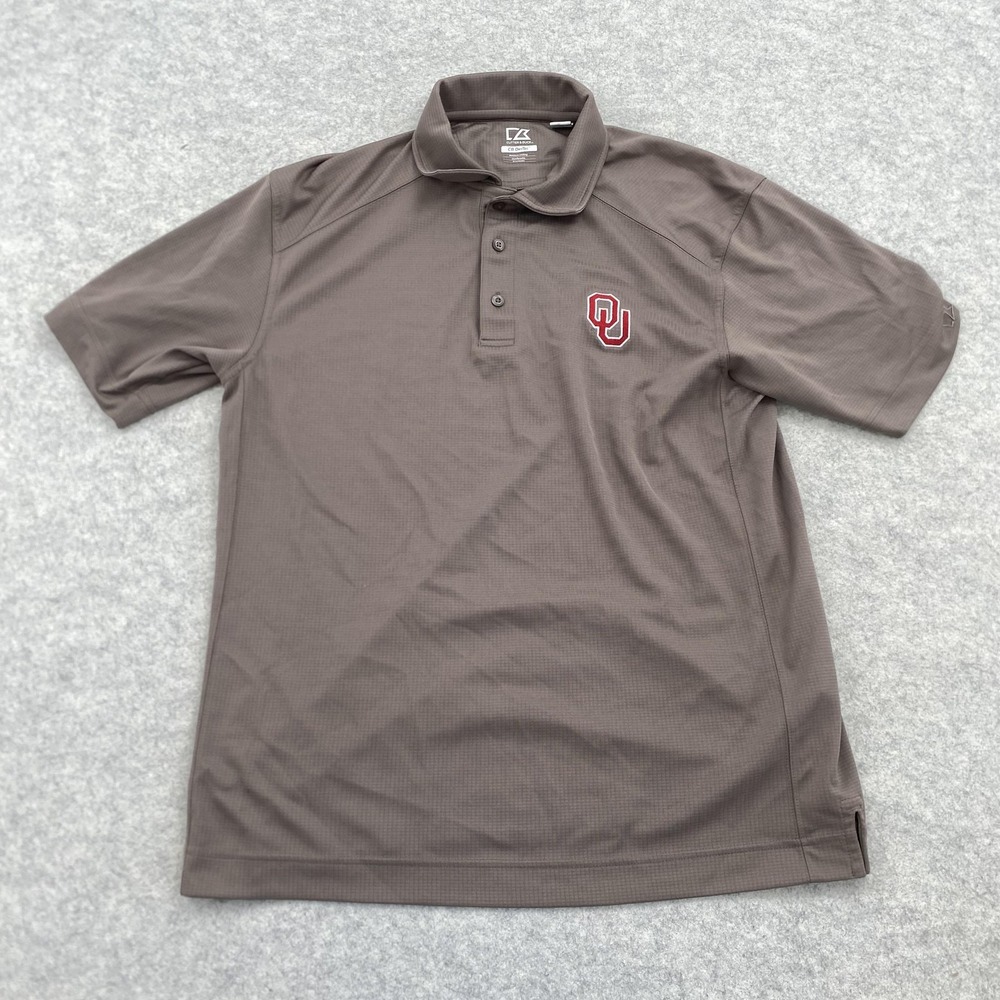 Oklahoma Sooners Shirt Mens Medium Brown NCAA Football Cutter & Buck DryTec Polo